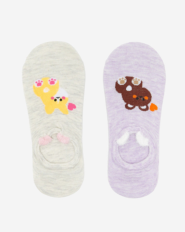 Beige and purple women's socks with animal print 2 / pack - Underwear