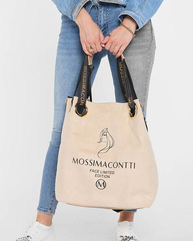 Beige large women's shopper bag with an imprint and inscriptions - Accessories