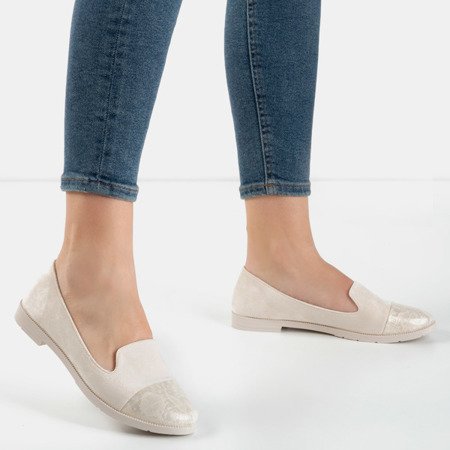 Beige women's loafers with decorative Lops embossing - Footwear 1