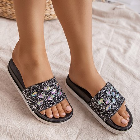 Black Women's Platform Sandals with Cubic Zirconia Sailor - Footwear