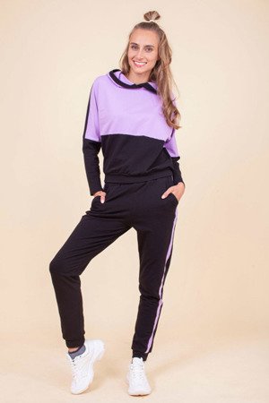 Black and purple women's tracksuit set with stripes - Clothing