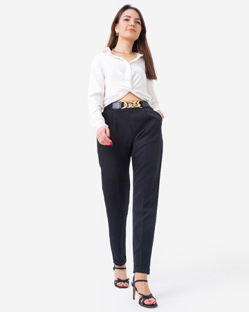 Black fabric pants for women with belt - Clothing