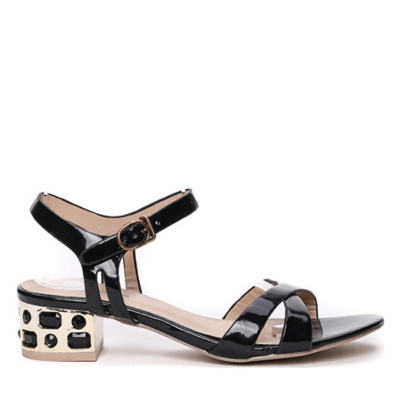 Black sandals with a decorated heel Nia- Footwear