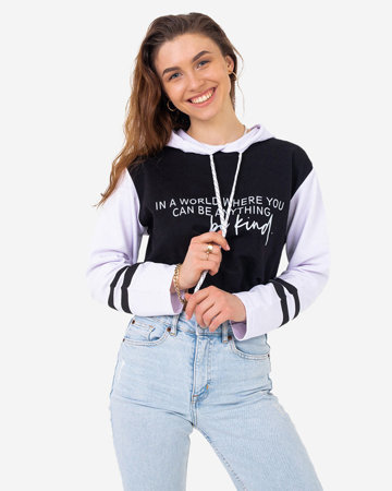 Black women's crop-top hooded sweatshirt with inscriptions - Clothing