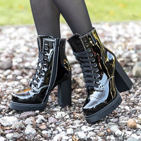 Black women's lacquered boots on a higher post Gerala - Footwear