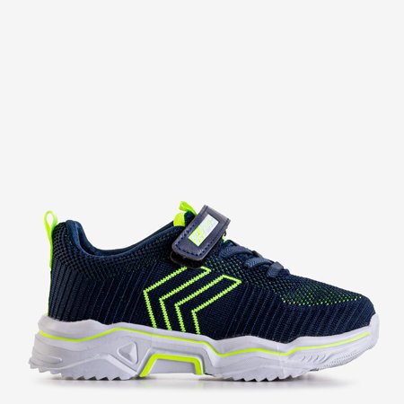 Boys' navy blue sports shoes with green Lorana inserts - Footwear