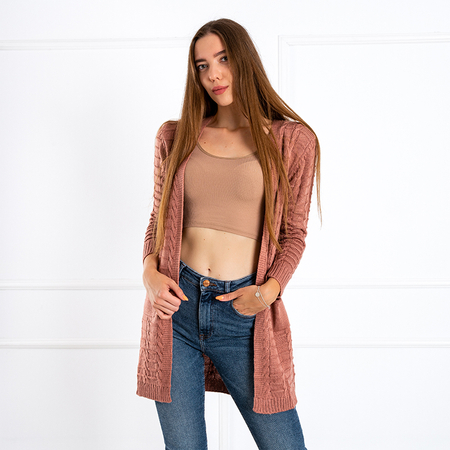 Dark Pink Women's Tied Cardigan with Pockets - Clothing