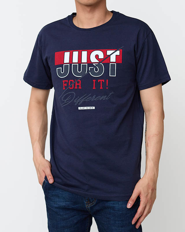 Fashionable navy blue men's t-shirt with print - Clothing