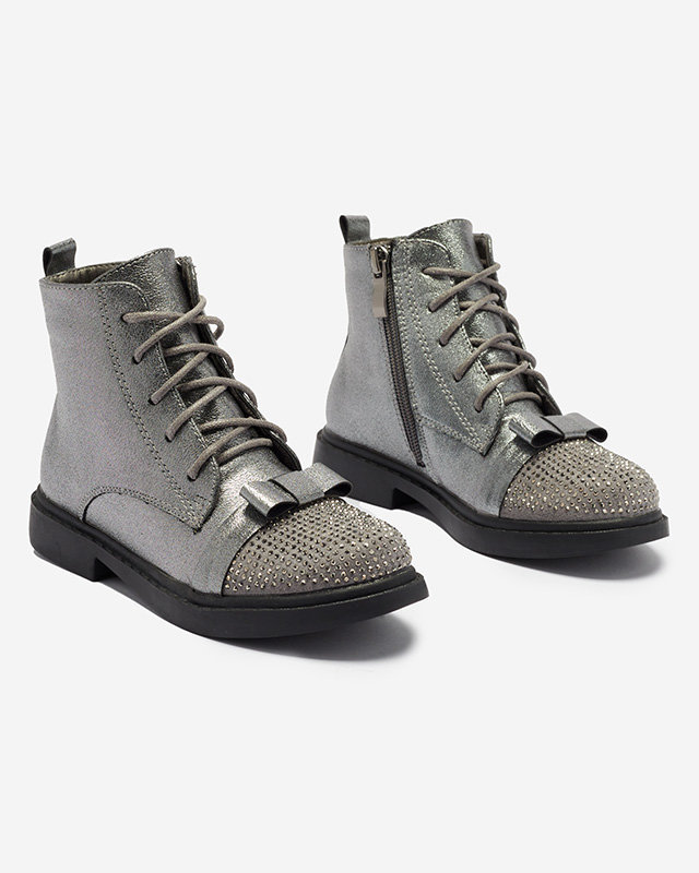 Girls boots with cubic zirconia and a bow in graphite Kripo- Footwear