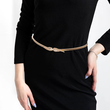 Gold ladies belt with a hook with a decorative buckle - Accessories