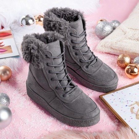 Gray platform snow boots with Majuna fur trim - Footwear