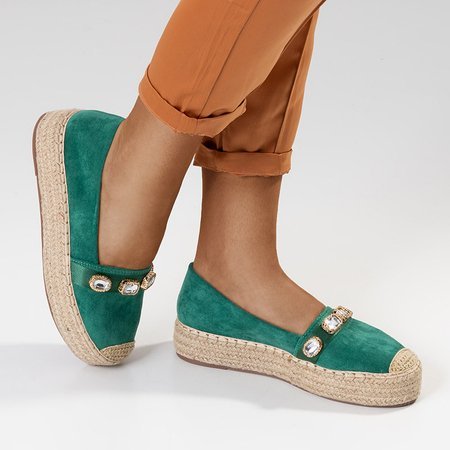 Green women's platform espadrilles with crystals Fenenna - Footwear