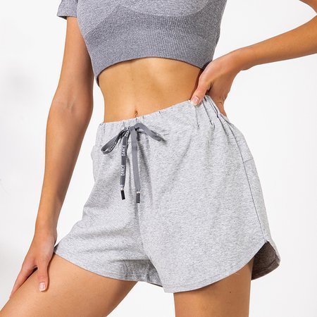 Grey women's short shorts with inscription - Clothing