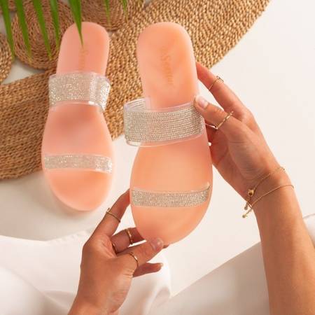 Kazo powder pink slippers with cubic zirconia - Footwear