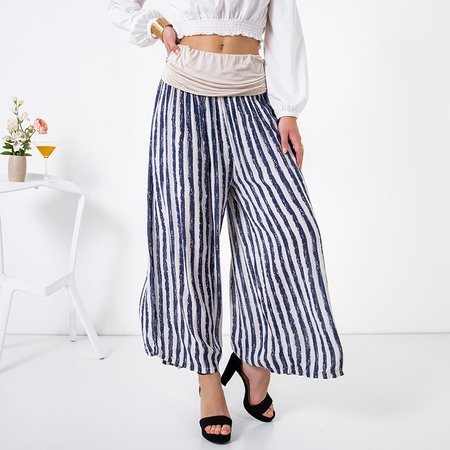 Ladies' beige striped culotte trousers - Clothing