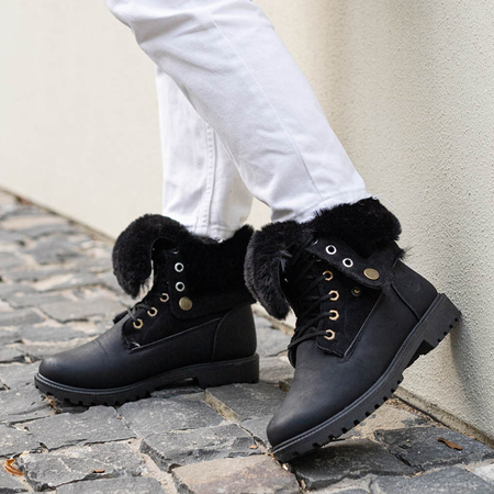 Ladies' black lace-up hiking boots Trippy - Footwear
