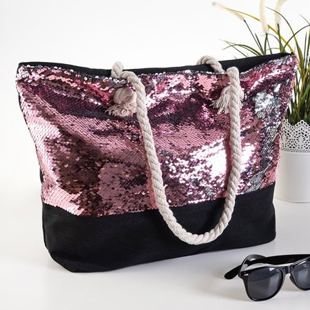 Large women's bag with pink sequins - Accessories