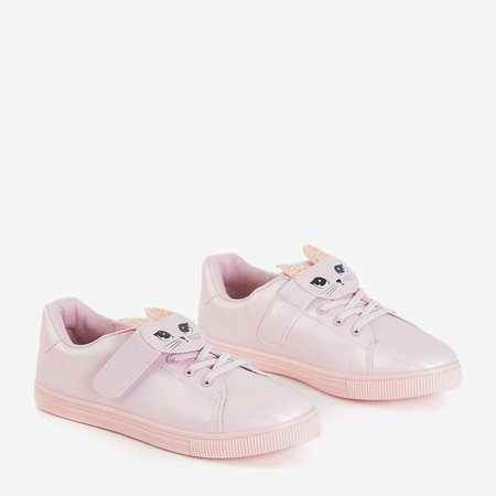Light pink children's sneakers with Atlasana's kitten - Shoes