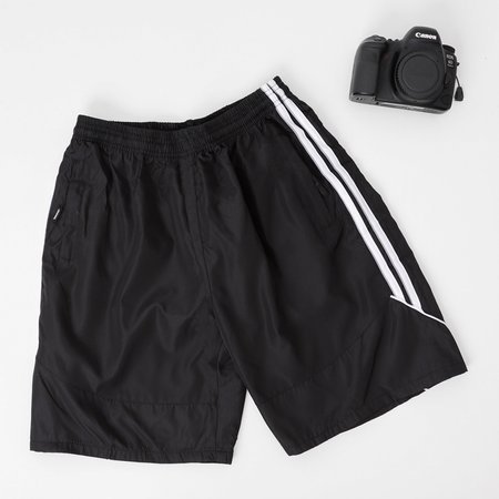 Men's black sports shorts with white stripes - Clothing