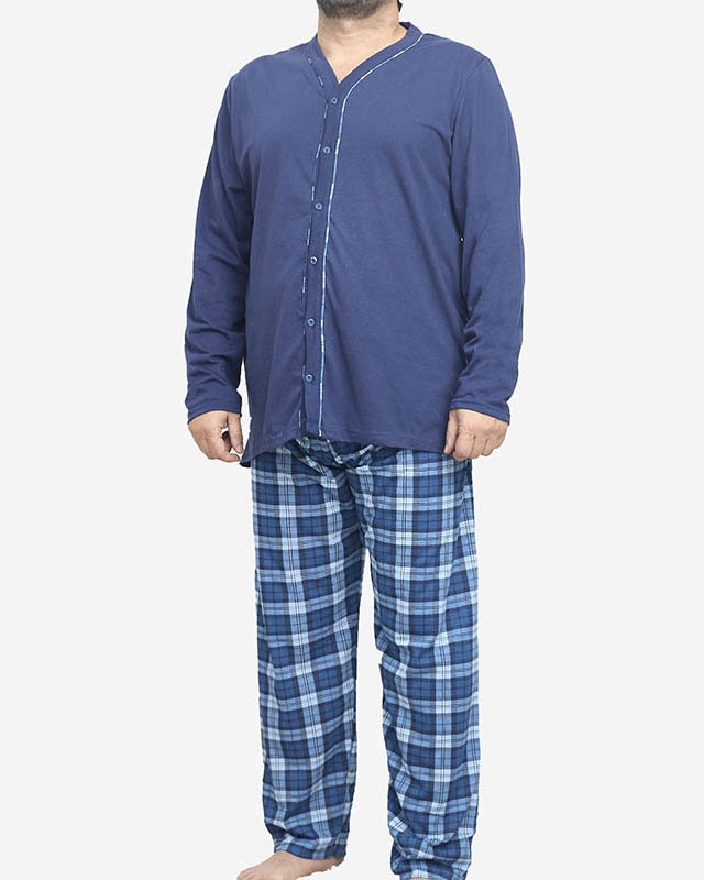 Men's navy blue button-down pajamas - Clothing