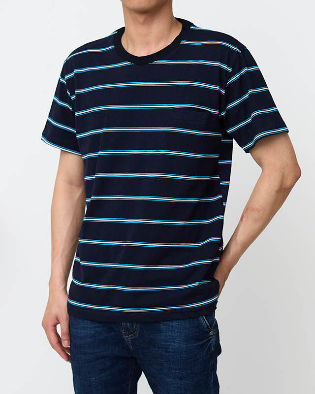 Men's navy blue cotton striped t-shirt - Clothing