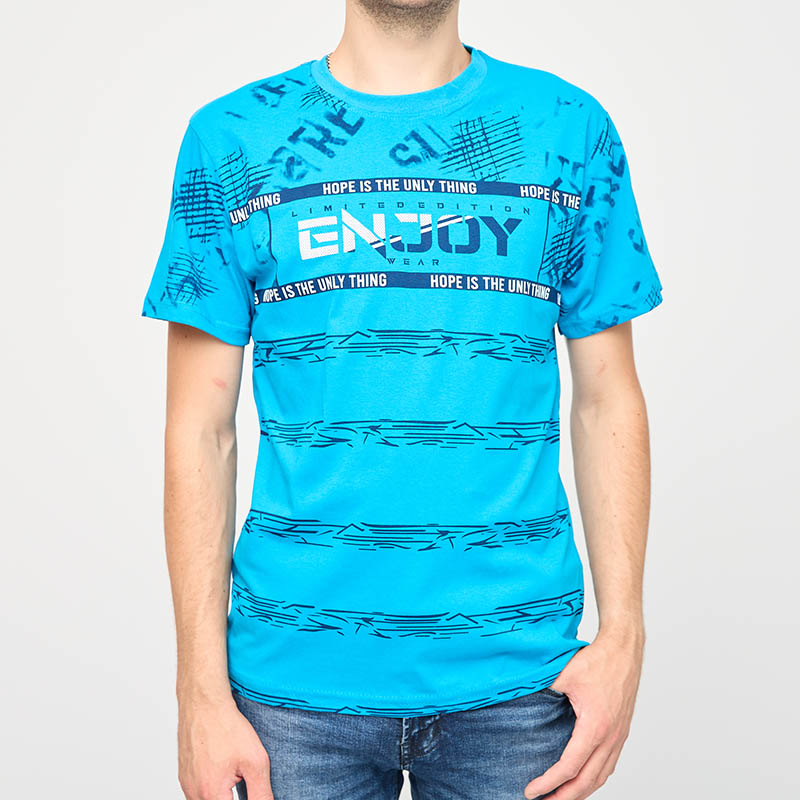 Men's turquoise t-shirt with the words ENJOY- Clothes