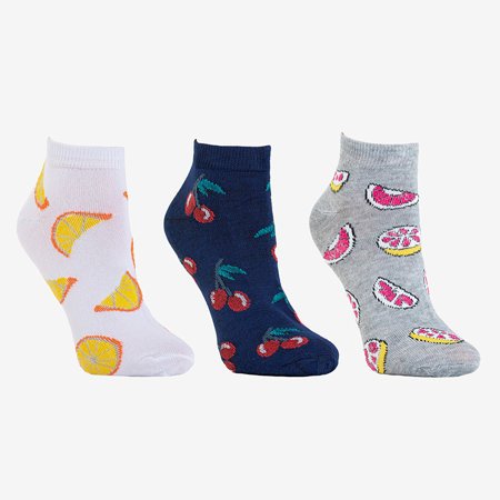 Multicolored women's feet in fruit print 3/pack - Socks