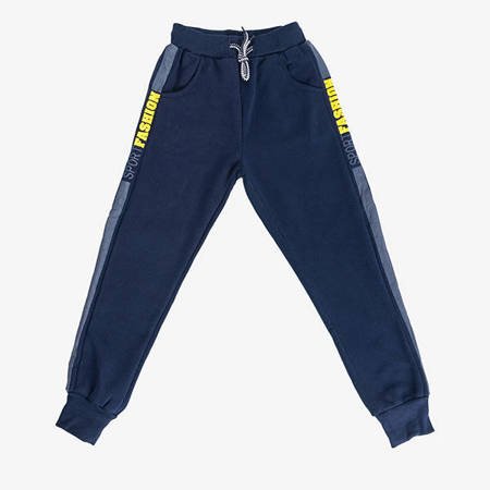 Navy blue boys' insulated sweatpants with inscriptions - Trousers