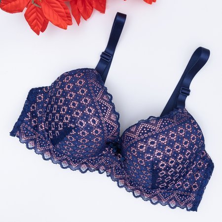 Navy blue padded bra with lace - Underwear