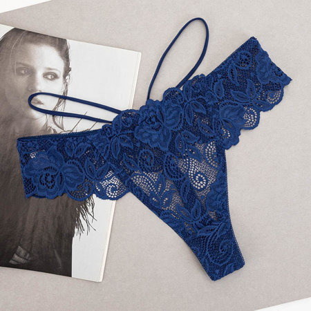 Navy blue women's lace thongs with straps - Underwear