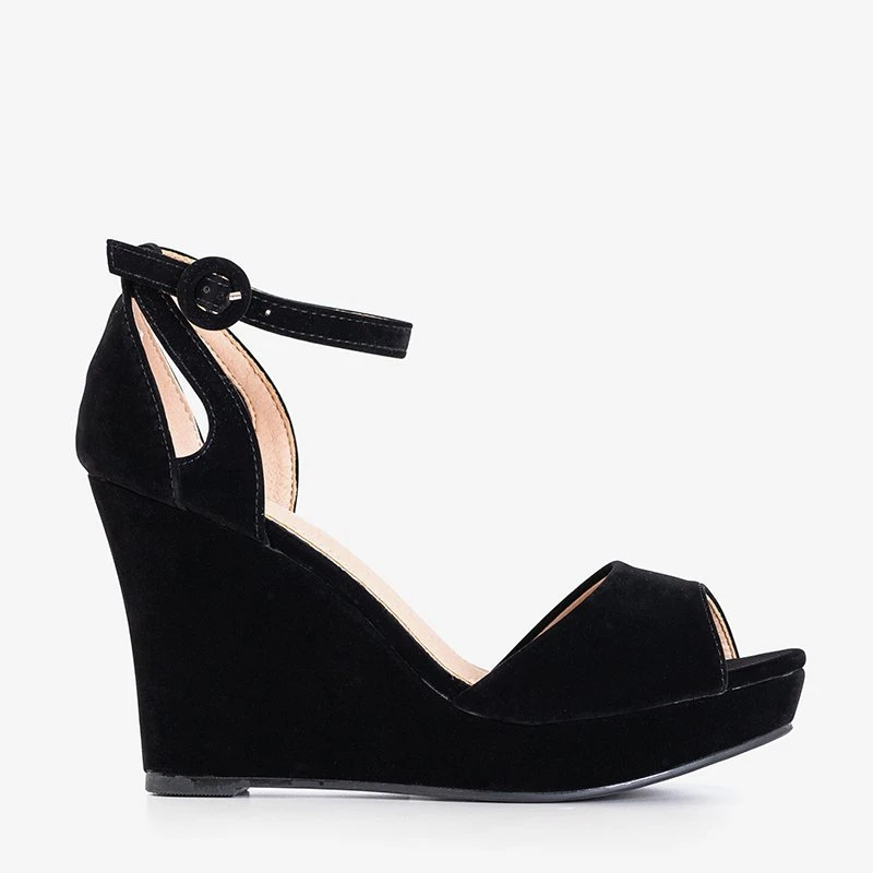 OUTLET Black women's sandals on a wedge Fiori - Footwear