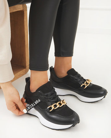 OUTLET Black women's sports shoes with a gold chain Nerika - Footwear