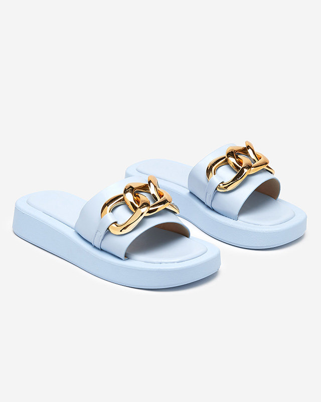 OUTLET Blue women's slippers with a gold chain Reteris - Footwear