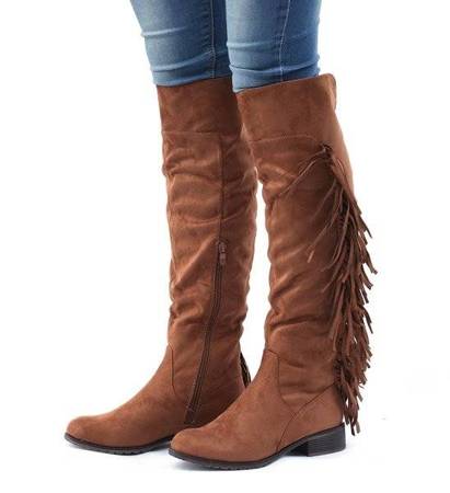 OUTLET Brown boots with fringes - Footwear