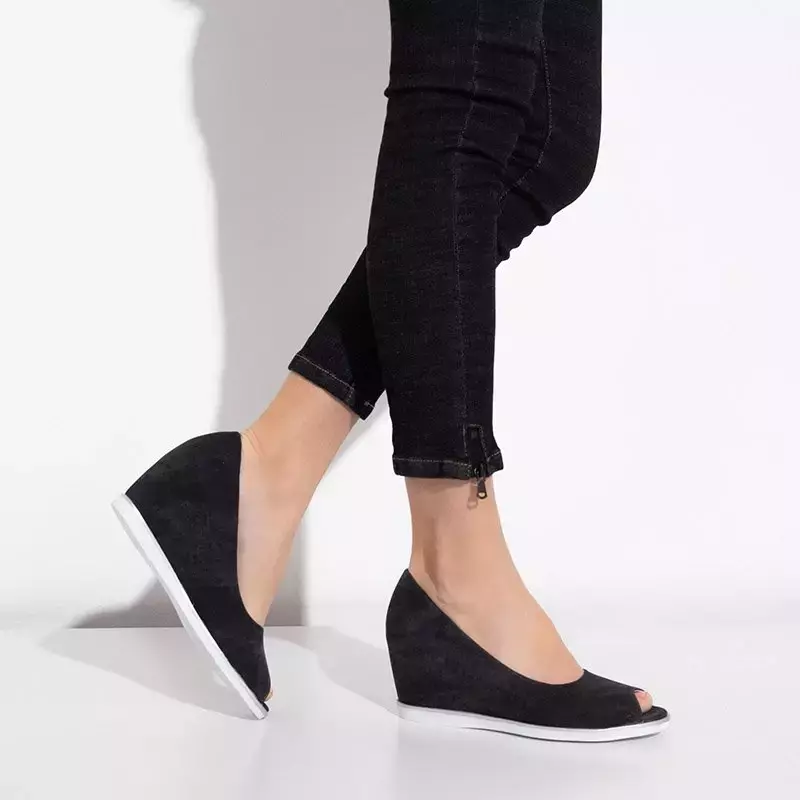 OUTLET Dark gray women's peep toe pumps on platforms Kaqia - Footwear