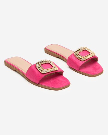 OUTLET Fuchsia women's eco suede slippers with a gold buckle Lozi. Footwear