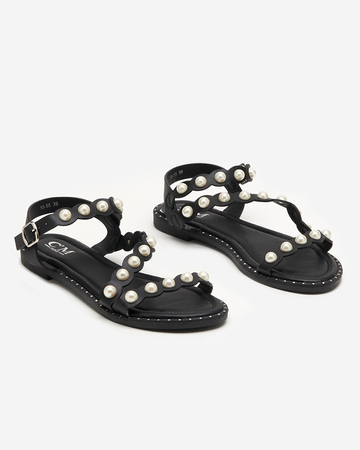 OUTLET Ladies' black sandals with pearls Mastalia - Footwear