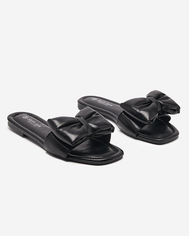 OUTLET Ladies' black slippers with a Macline bow - Footwear