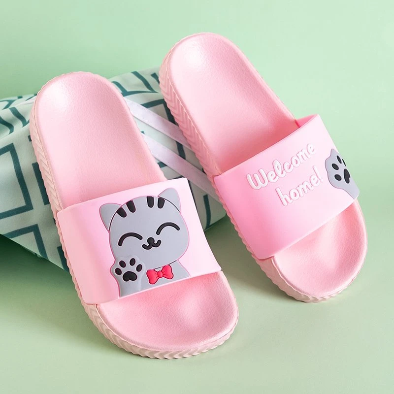 OUTLET Pink children's slippers with a cat Keryn - Footwear
