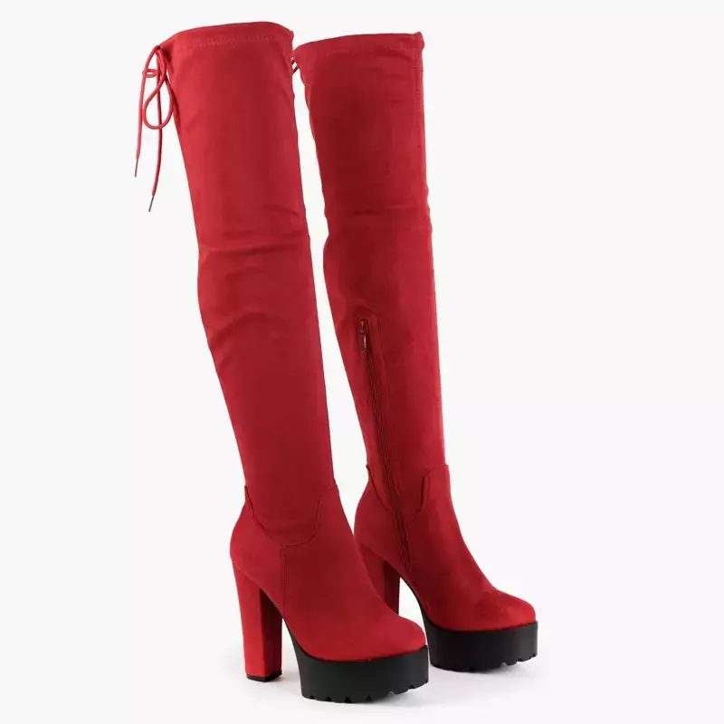 OUTLET Red high-heeled over-the-knee boots Numi - Shoes