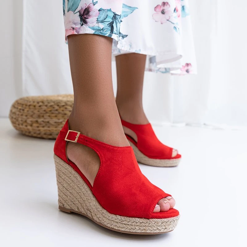 OUTLET Red women's wedge sandals Lusia - Footwear