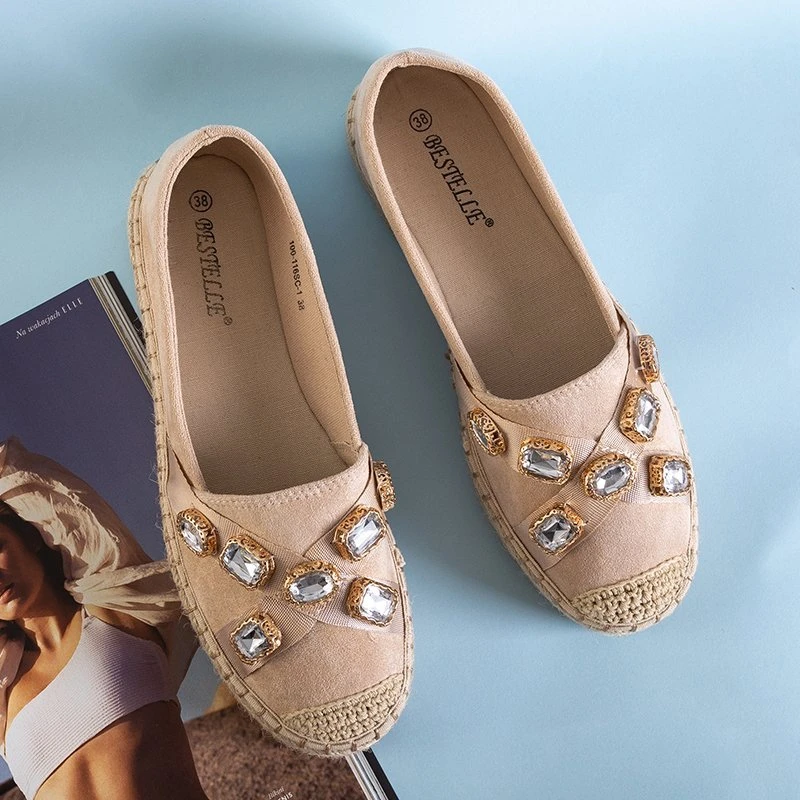 OUTLET Women's beige espadrilles with Erilla crystals - Footwear