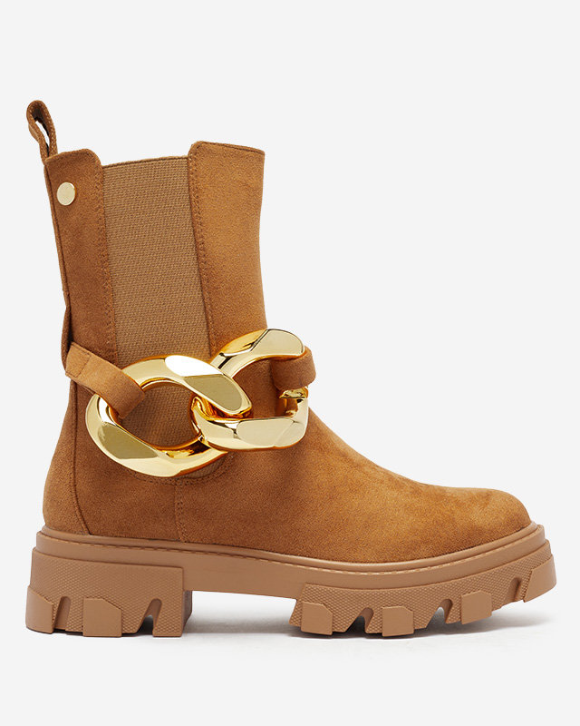 OUTLET Women's high boots with gold chain in camel Elrudi - Footwear