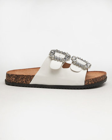 OUTLET Women's white slippers with Oterina buckles - Footwear