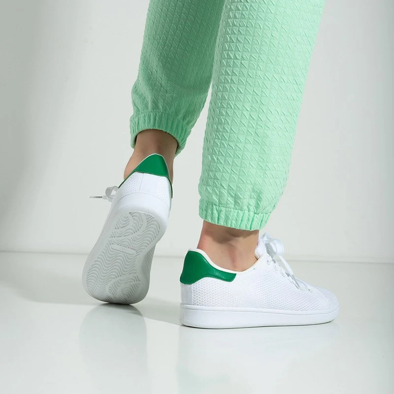 OUTLET Women's white sports sneakers with a green insert Grenbe - Footwear