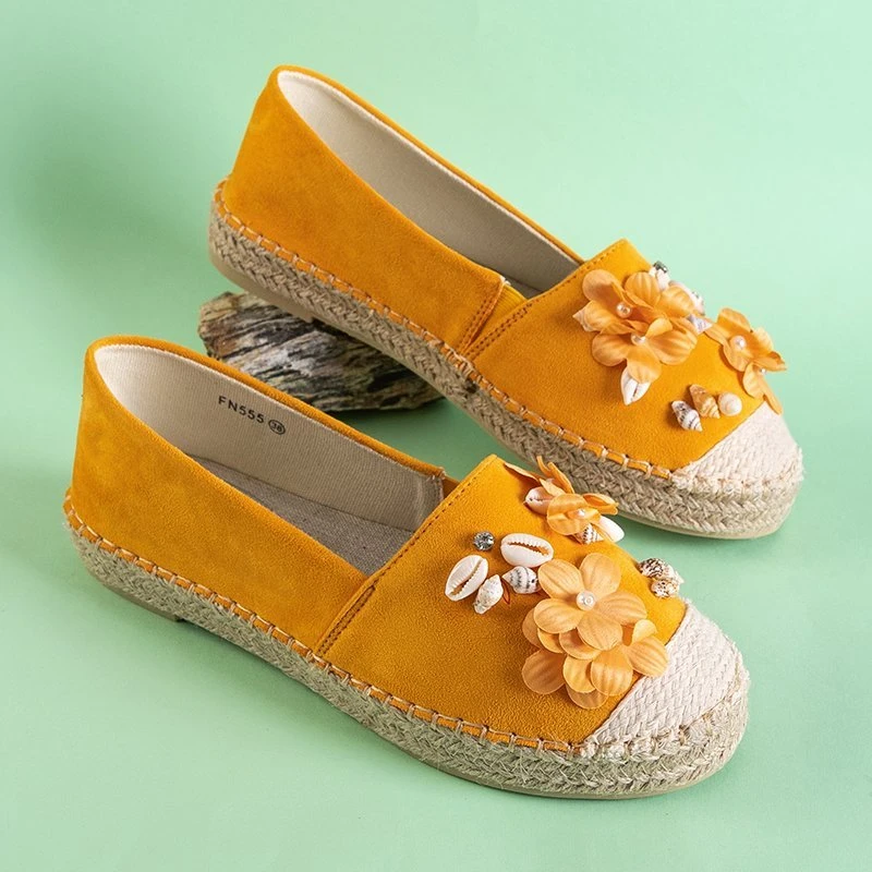 OUTLET Yellow women's platform espadrilles with embellishments Mezara - Footwear