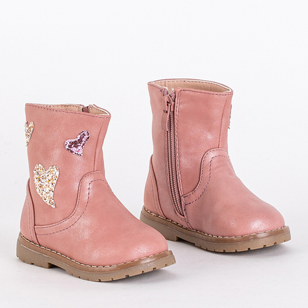 Pink children's boots with hearts Hirri- Footwear