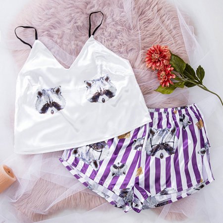 Purple women's pajamas with print - Clothing
