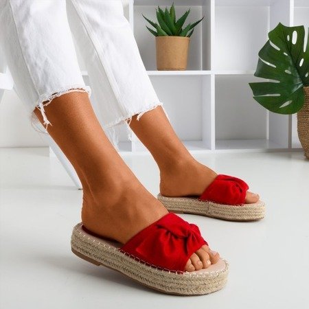 Red women&#39;s slippers on the Baby Bow platform - Footwear 1