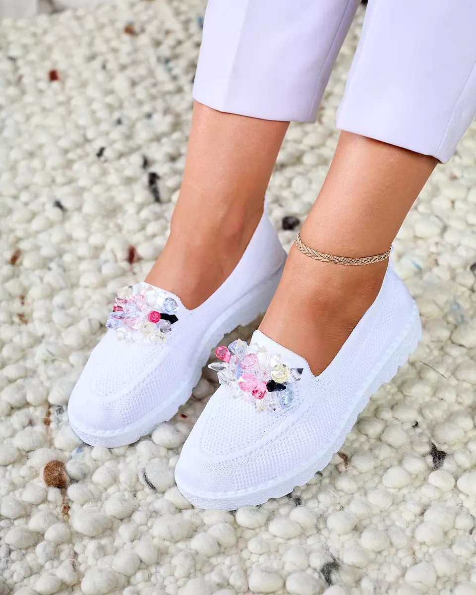 Royalfashion White women's embellished slip on sneakers Enweta